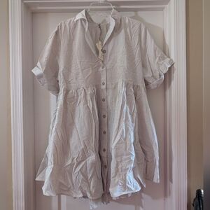 Easel White And Tan Stripes Button-Up Mini Dress